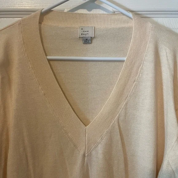 A New Day Cream V-Neck Sweater Soft Knit - Picture 3 of 3